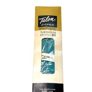 Vintage Talon Zipper Nylon Coil 20 inch Turquoise Blue Zephyr Deadstock